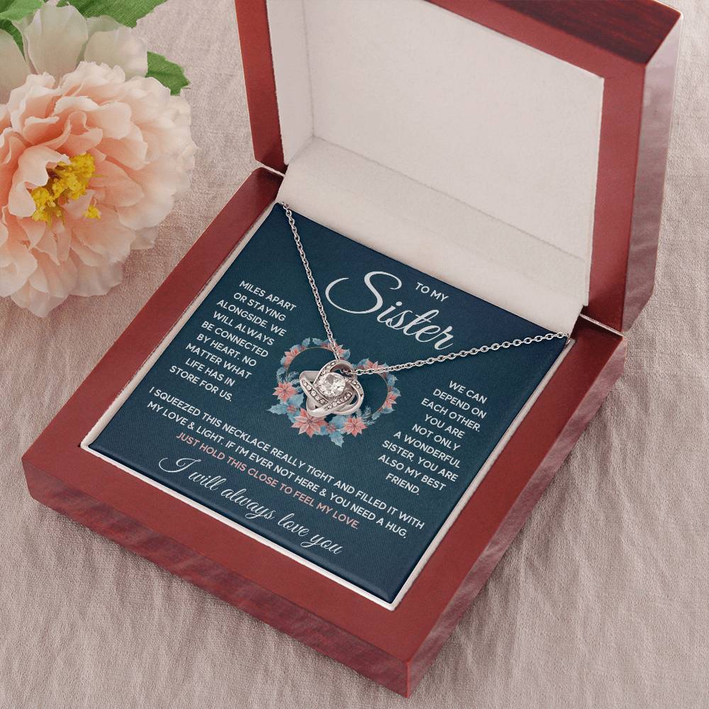 TO MY SISTER SQUEEZED LOVE KNOT NECKLACE GIFT SET