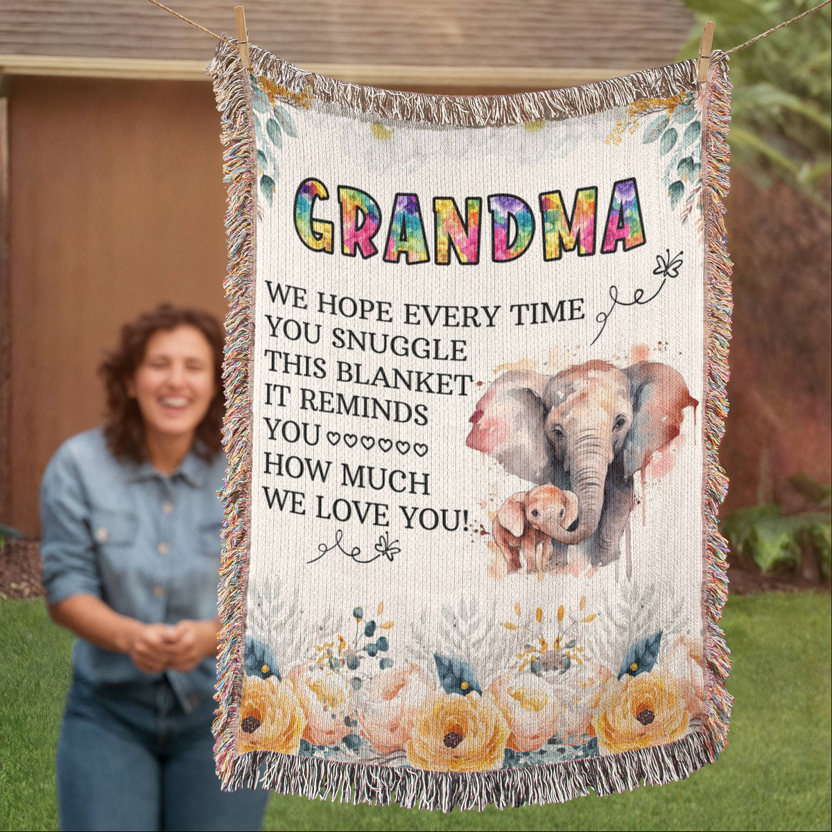 To My Grandma - Elephant Woven Blanket